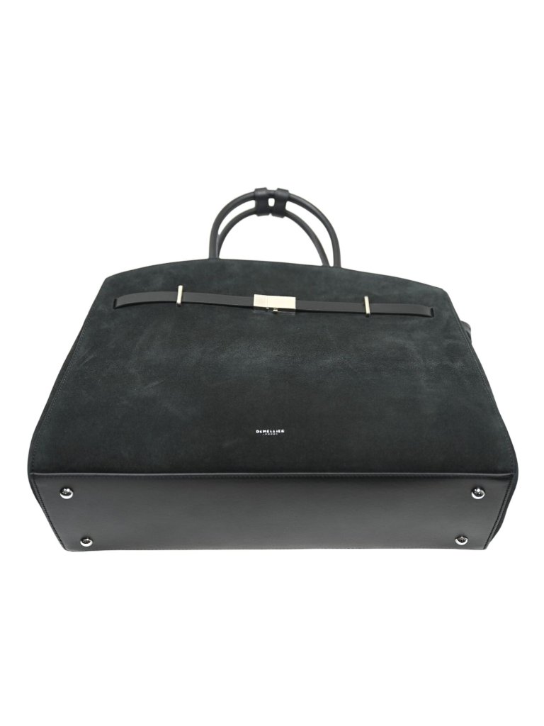 Demellier The Hudson Leather-Trimmed Suede Tote Bag In Black